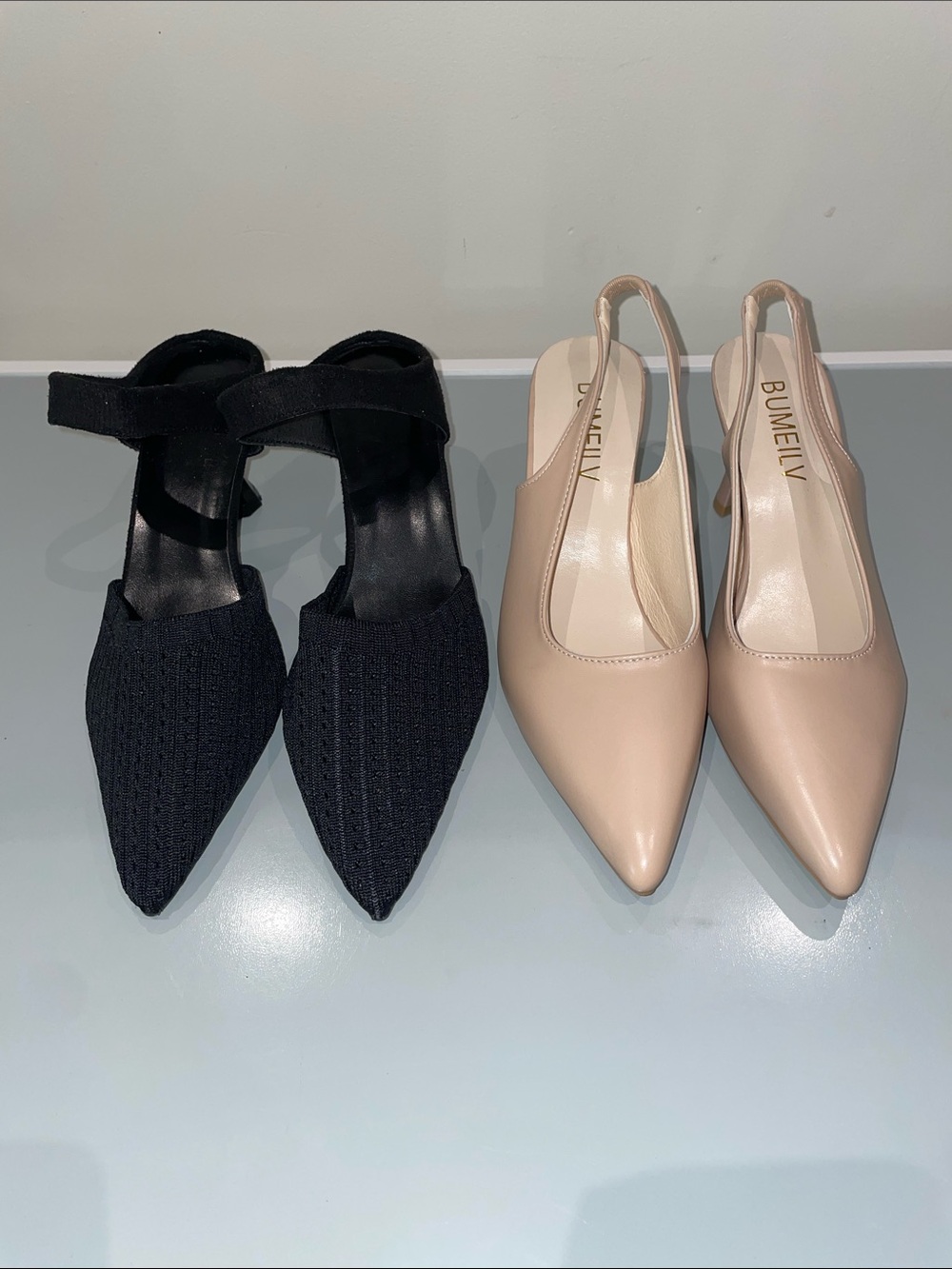 2 PAIRS! Nude Slingback & Black Low Strap SHOES - NWOT - size 38